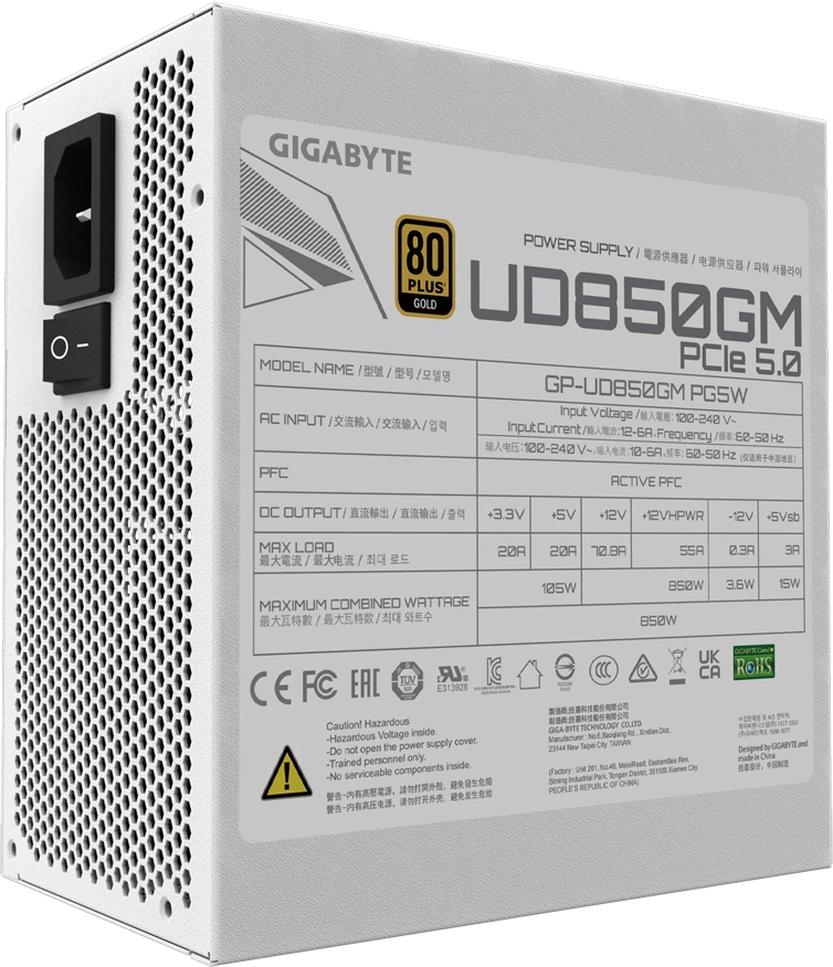 GigaByte 850W ATX GP-UD850GM WHITE 80+ Gold GigaByte 850W ATX GP-UD850GM WHITE 80+ Gold