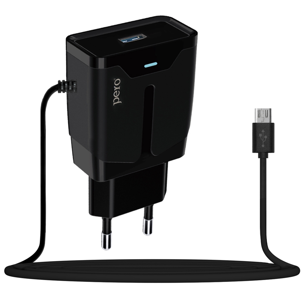 PERO Сетевое зарядное устройство TC04 1USB 2.1А с кабелем MicroUSB PERO Сетевое зарядное устройство TC04 1USB 2.1А с кабелем MicroUSB