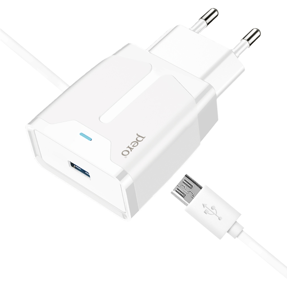 PERO Сетевое зарядное устройство TC04 1USB 2.1А с кабелем MicroUSB PERO Сетевое зарядное устройство TC04 1USB 2.1А с кабелем MicroUSB