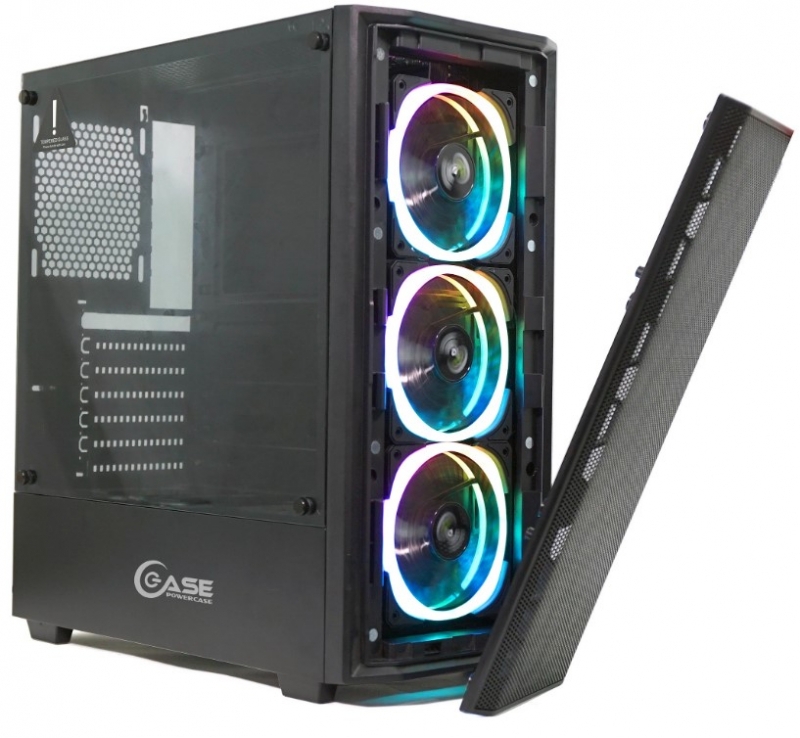 Powercase Alisio Mesh M3, Tempered Glass, ARGB, Black