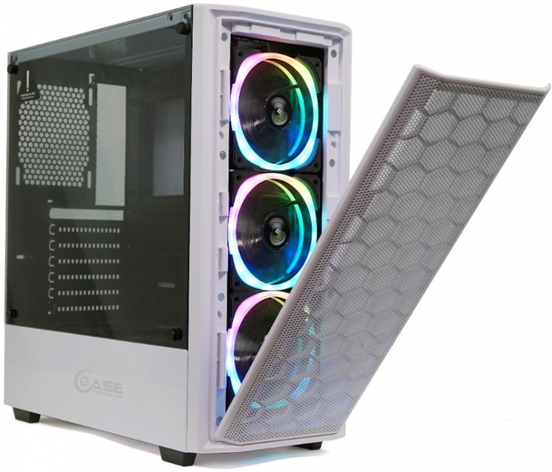 Powercase Alisio Mesh M3, Tempered Glass, ARGB, White