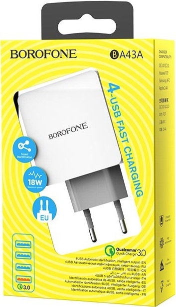 Borofone Сетевое зарядное устройство BA43A Bountiful 4USB QC3.0, 3.4A