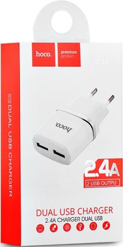 Hoco Сетевое зарядное устройство C12 Smart 2USB, 2.4A