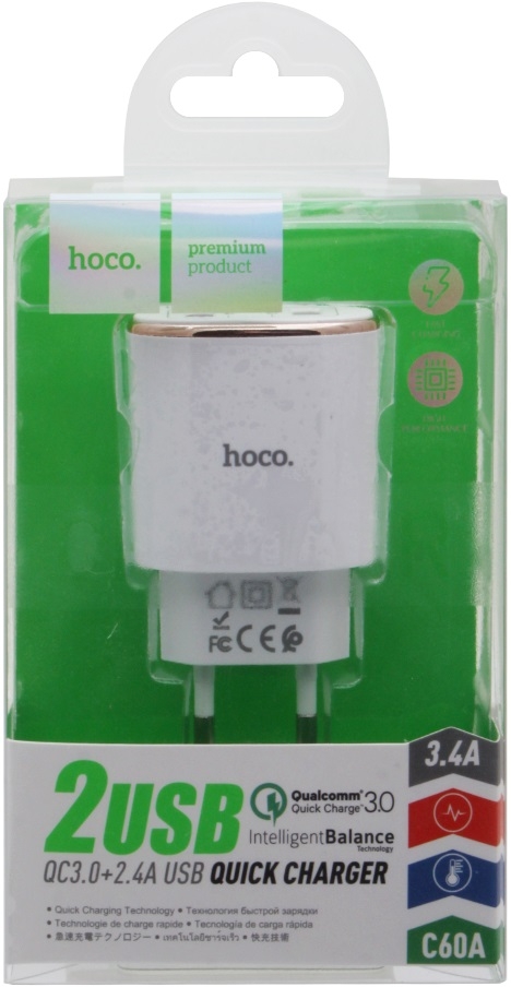 Hoco Сетевое зарядное устройство C60A Prestige 2USB QC3.0, 3A