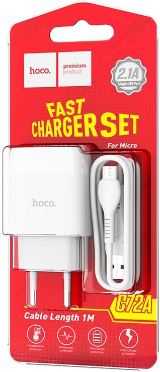 Hoco Сетевое зарядное устройство C72A Glorious MicroUSB, 2.1A