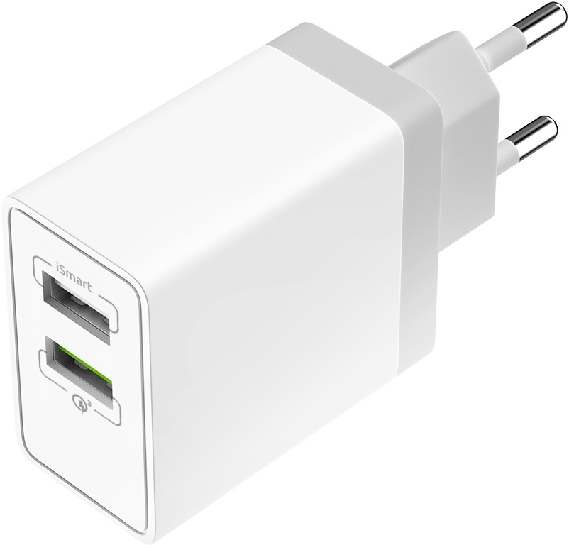 

Сетевое зарядное устройство QC3.0 2USB, 30W (white)