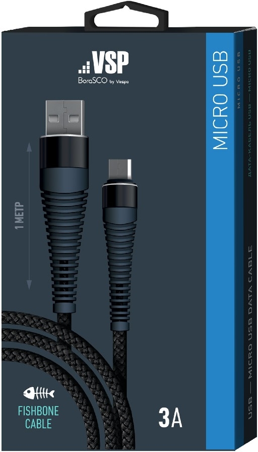 BoraSCO Кабель Fishbone USB 2.0 - microUSB, 3А