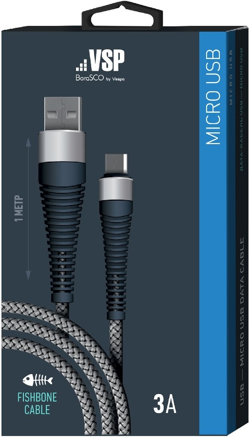 BoraSCO Кабель Fishbone USB 2.0 - microUSB, 3А