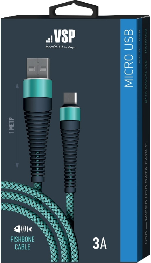 BoraSCO Кабель Fishbone USB 2.0 - microUSB, 3А