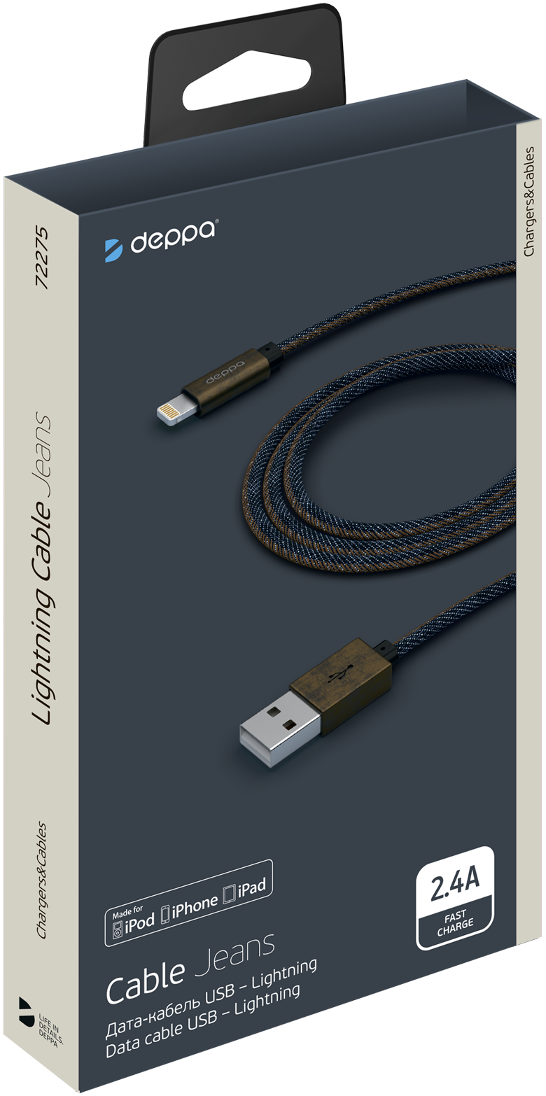 Deppa Кабель Jeans USB 2.0 - 8pin для Apple, MFI