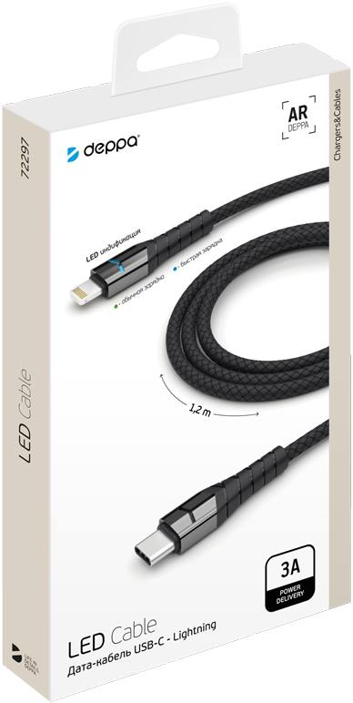 Deppa Кабель LED USB Type-C - 8pin для Apple, 3A