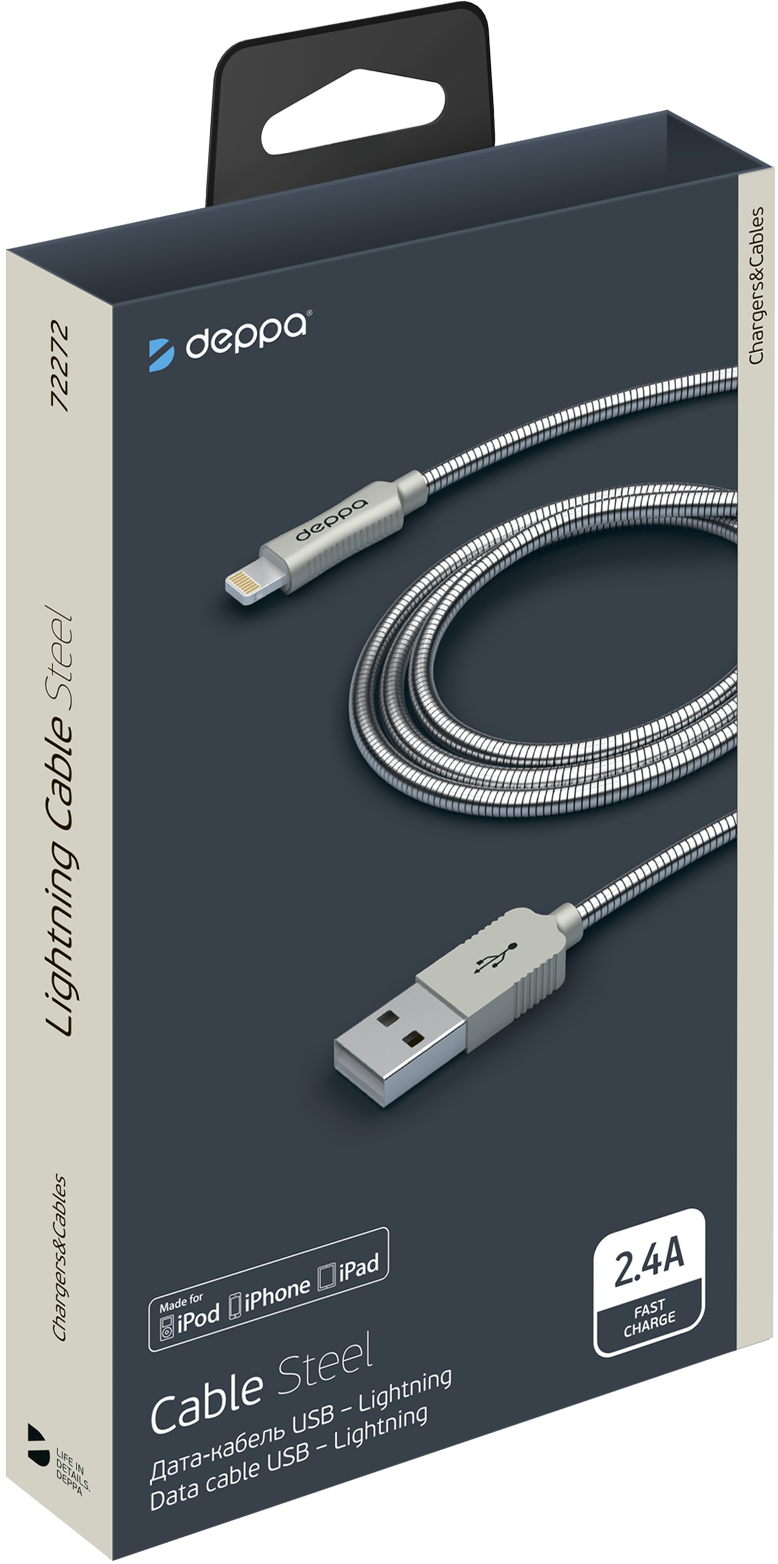 Deppa Кабель Steel USB 2.0 - 8pin для Apple, MFI
