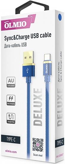 OLMIO Кабель DELUXE USB-USB Type-C, 2.1A