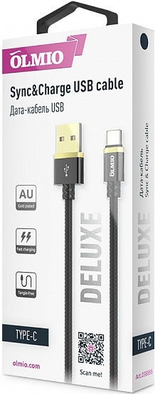 OLMIO Кабель DELUXE USB-USB Type-C, 2.1A