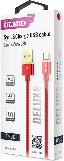 OLMIO Кабель DELUXE USB-USB Type-C, 2.1A