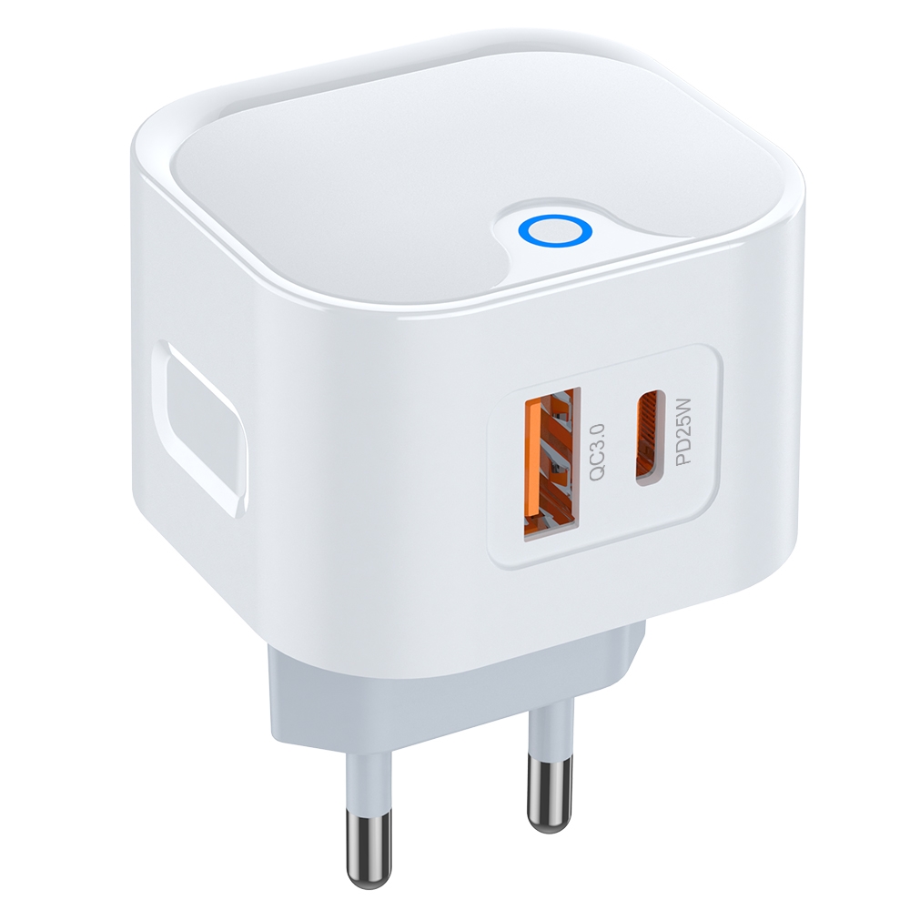 PERO Сетевое зарядное устройство TC21, USB QC 3.0 + Type-C PD, 25W