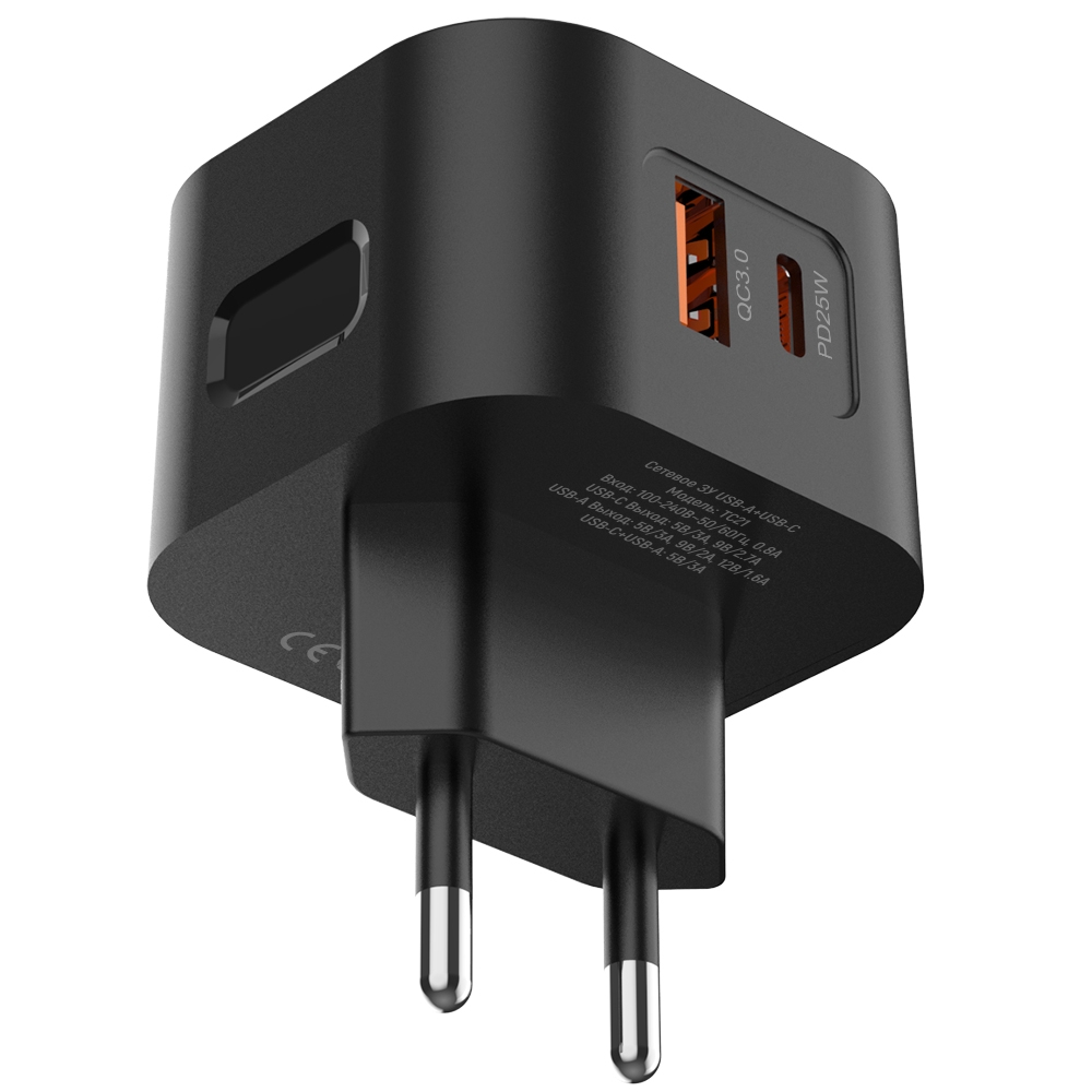 PERO Сетевое зарядное устройство TC21, USB QC 3.0 + Type-C PD, 25W