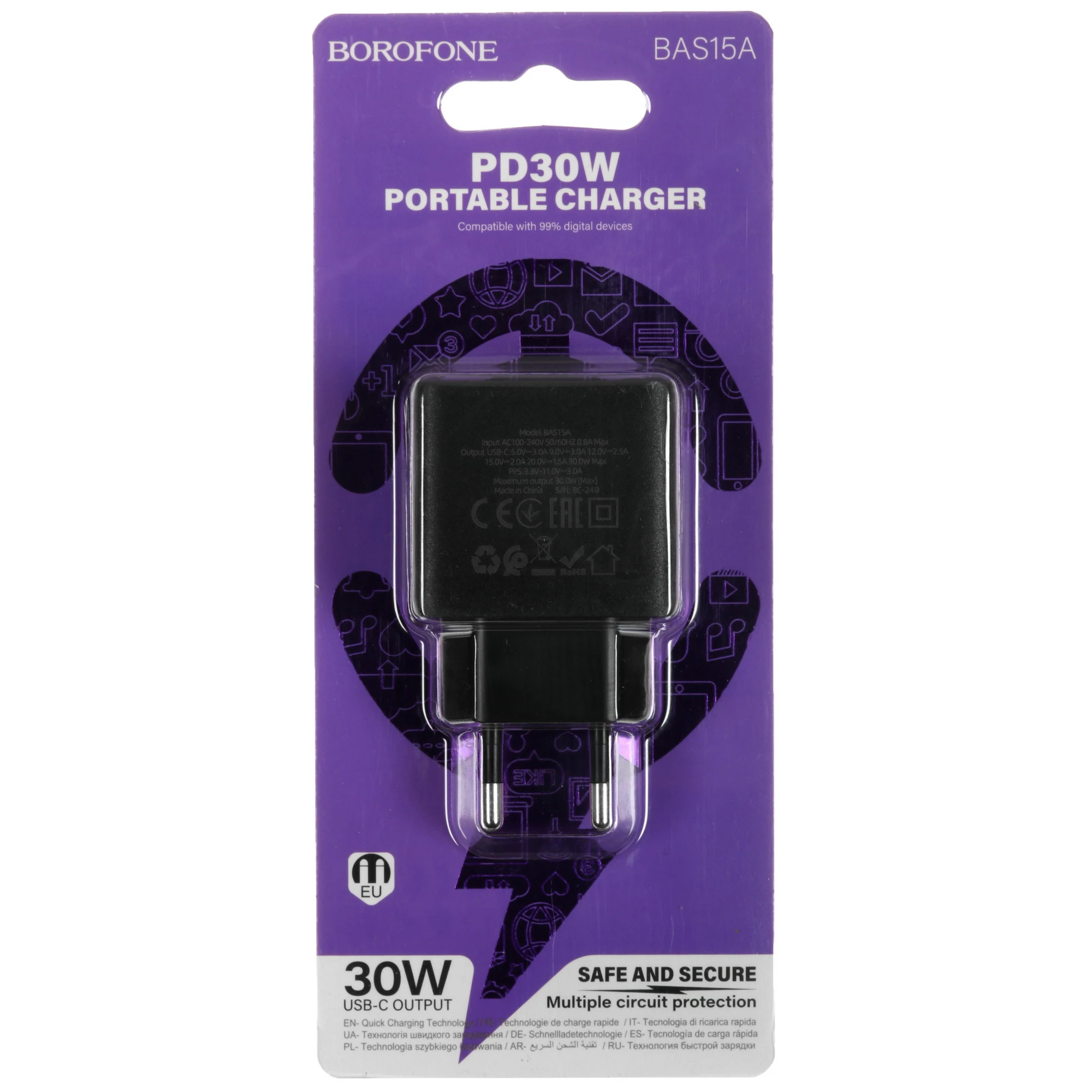 Borofone Сетевое зарядное устройство BAS15A, 30W, 3А