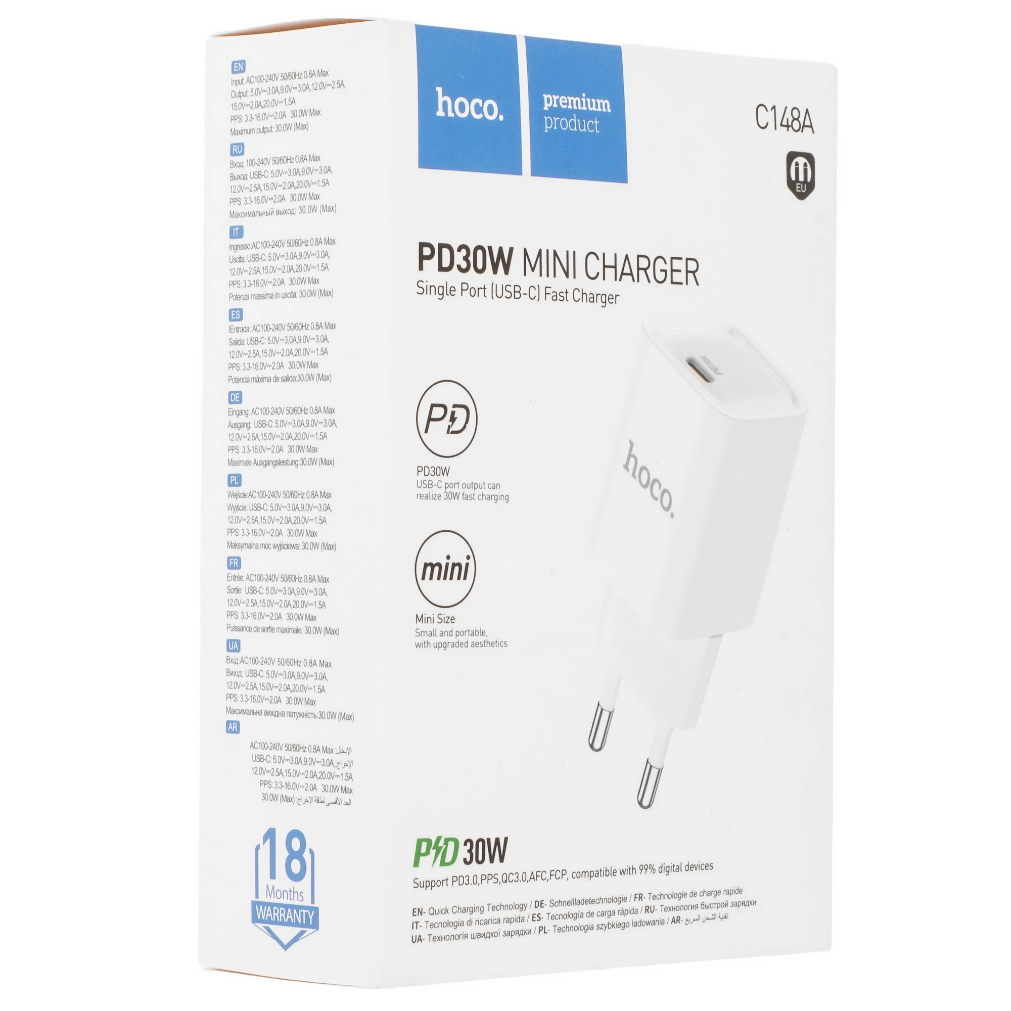 Hoco Сетевое зарядное устройство C148A, PD, 30W, 3А