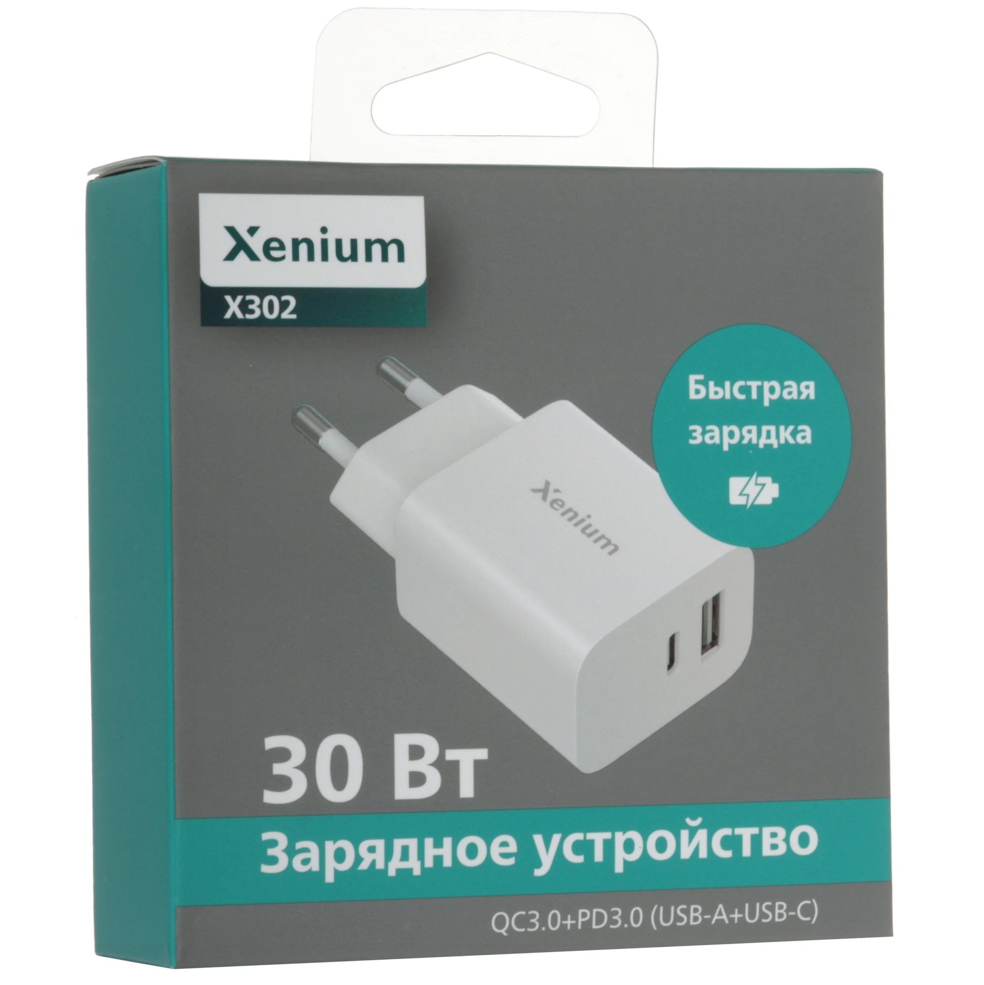 Xenium Сетевое зарядное устройство X302, USB + Type-C, QC PD, 30W, 3А