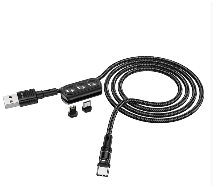 Hoco Кабель магнитный U98 USB 3 в 1 (Micro + Lightning + Type-C) 1.2м