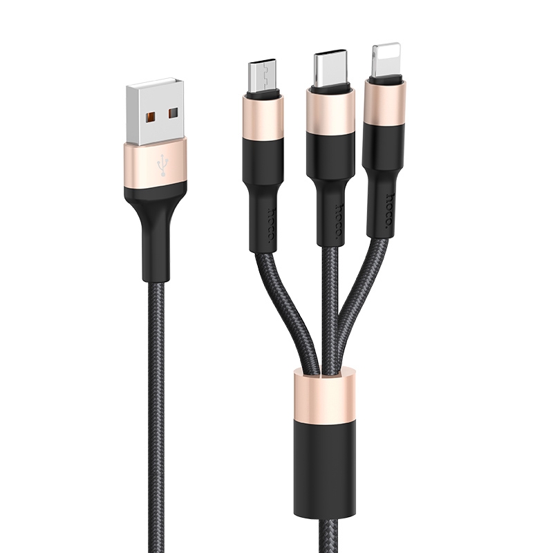 

Кабель USB 3 в 1 (Micro + Lightning + Type-C) X26 1м (gold)