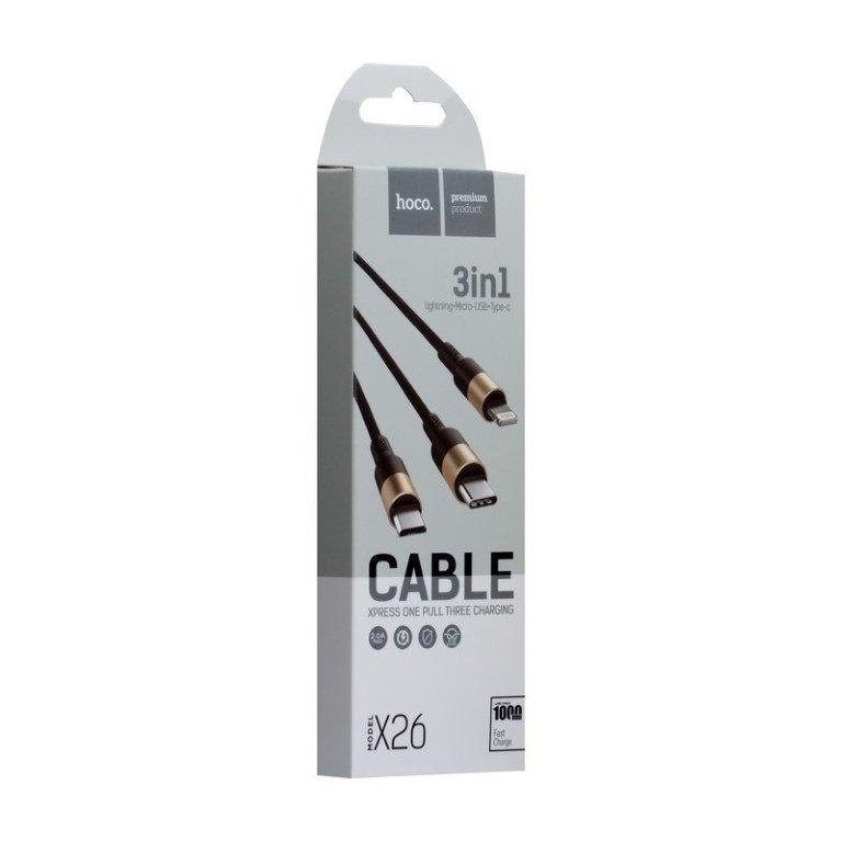 Hoco Кабель USB 3 в 1 (Micro + Lightning + Type-C) X26 1м