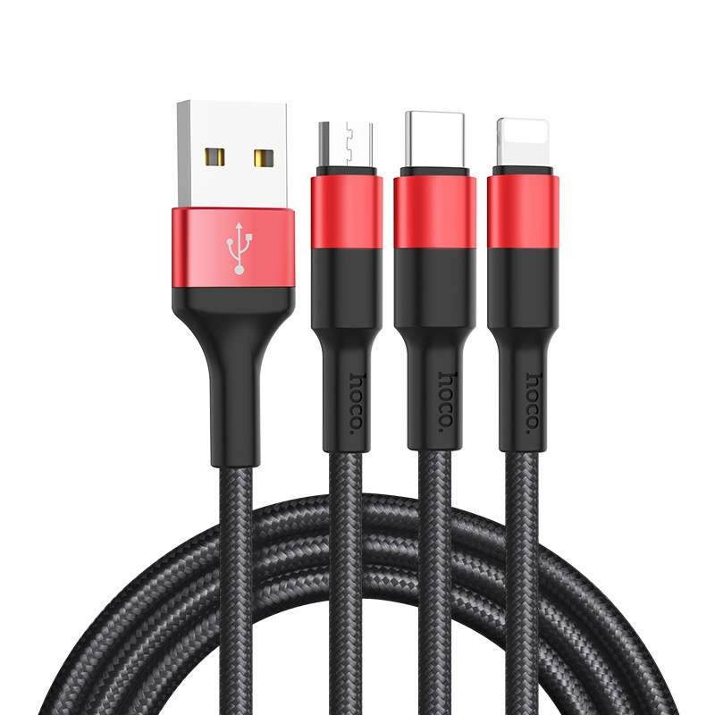 

Кабель USB 3 в 1 (Micro + Lightning + Type-C) X26 1м (red)