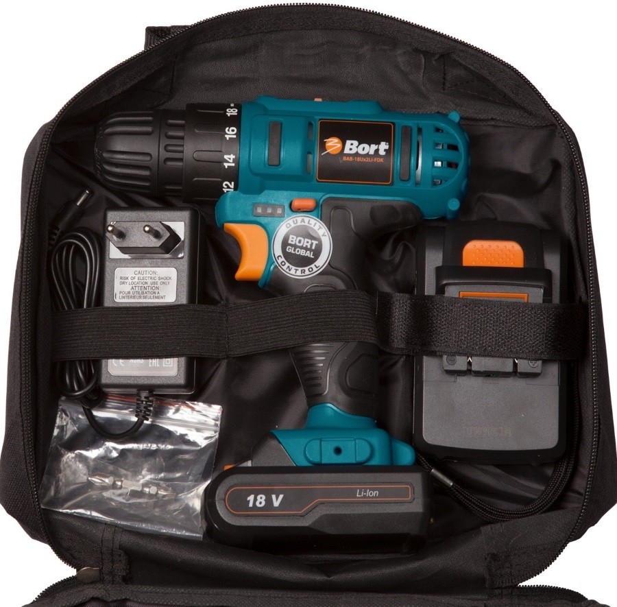 BORT Дрель-шуруповерт BAB-18Ux2Li-FDK