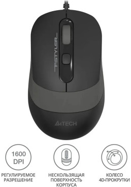 A4Tech Fstyler FM10S, проводная, 1600dpi, черный/серый