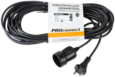 Удлинитель силовой PROconnect PROc-Uc (11-7114) 2x0.75кв.мм 1розет. 10м ПВС 6A без катушки черный
