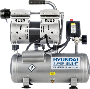 Компрессор поршневой Hyundai HYC 14206LMS безмасляный 140л/мин 6л 750Вт серебристый