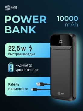 Мобильный аккумулятор Cactus CS-PBFSCA-10000 10000mAh 22.5W 4.5A 2xUSB-A/USB-C черный