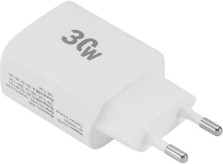 Сетевое зар./устр. Digma DGW3D 30W 3A (PD+QC) USB-C/USB-A универсальное белый (DGW3D0F110WH)