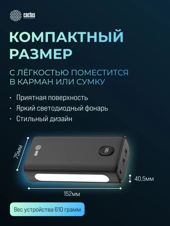 Мобильный аккумулятор Cactus CS-PBFSJA-30000 30000mAh 22.5W 4.5A 2xUSB-A/2xUSB-C черный