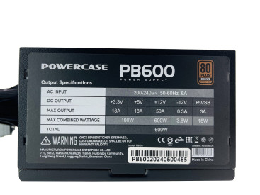 Powercase PB600, ATX 2.31, 600W, 80 PLUS Bronze, Black, PS-600B-DC