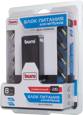 Блок питания Buro BUM-0036S40 автоматический 40W 9.5V-20V 8-коннект. от бытовой электросети LED индикатор