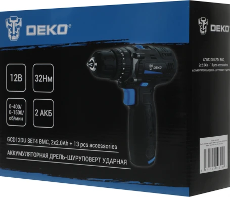 Дрель-шуруповерт Deko GCD12DU аккум. патрон:быстрозажимной (кейс в комплекте) (063-4038)