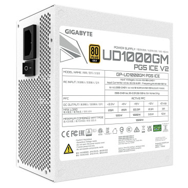 Gigabyte UD1000GM PG5 ICE, 1000W, 80 PLUS Gold, GP-UD1000GM PG5 ICE, белый