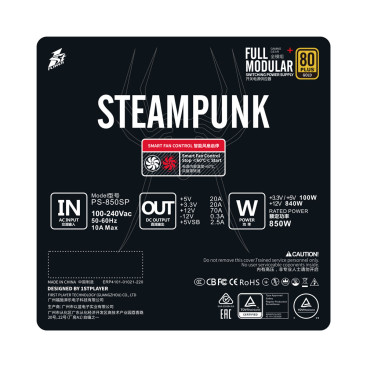 1STPLAYER STEAMPUNK 850W, ATX 2.4, 80 PLUS Gold, Black, PS-850SP