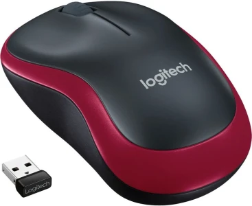Logitech M185, беспроводная, 1000dpi, черный/красный