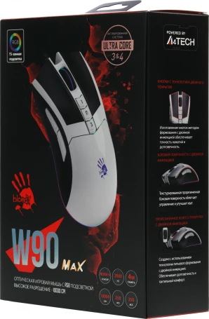 A4Tech Bloody W90 Max, проводная, 10000dpi, белый/черный