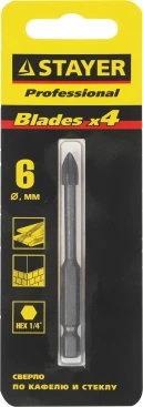 Сверло Stayer 2985-06_z01 по каф/керамогр/стек Д=6мм Дл=70мм (1пред.) для дрелей