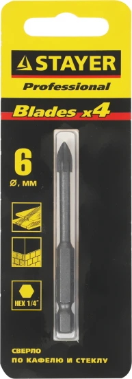 Сверло Stayer 2985-06_z01 по каф/керамогр/стек Д=6мм Дл=70мм (1пред.) для дрелей