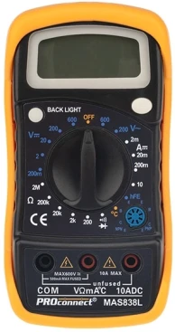 Мультиметр PROconnect MAS838L DT858L цифровой черный/желтый (13-3022)