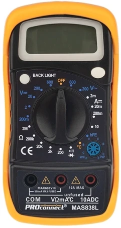 Мультиметр PROconnect MAS838L DT858L цифровой черный/желтый (13-3022)