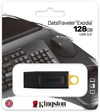 Память USB Flash Kingston 128 Гб DataTraveler Exodia USB 3.2 (черный/желтый)