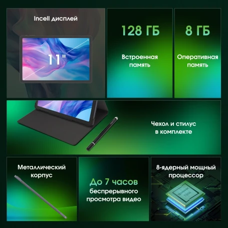 Планшет Digma Pro Zenith T606 (1.8) 8C RAM8Gb ROM128Gb 11" IPS 1920x1200 4G Android 14 графит 13Mpix 5Mpix BT WiFi microSD 1Tb 8000mAh 298hrs