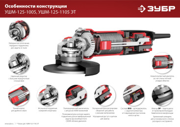 Углошлифовальная машина Зубр УШМ-125-1105 ЭТ 1100Вт 11000об/мин рез.шпин.:M14 d=125мм