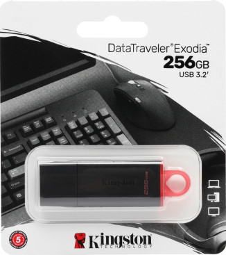 Память USB Flash Kingston 256 Гб DataTraveler Exodia USB 3.0 (черный/красный)